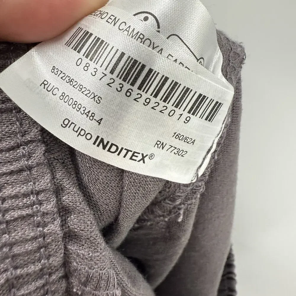 Zara Linen Blend Crop Pants XS Gray Elastic Waist Tie Boho Coastal Relaxed